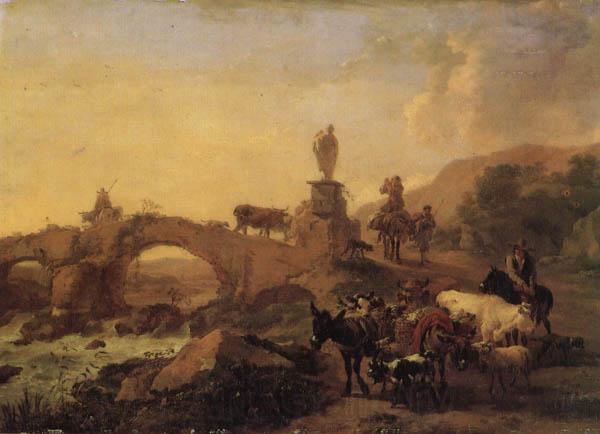 BERCHEM, Nicolaes Italian Landscape with a Bridge Spain oil painting art